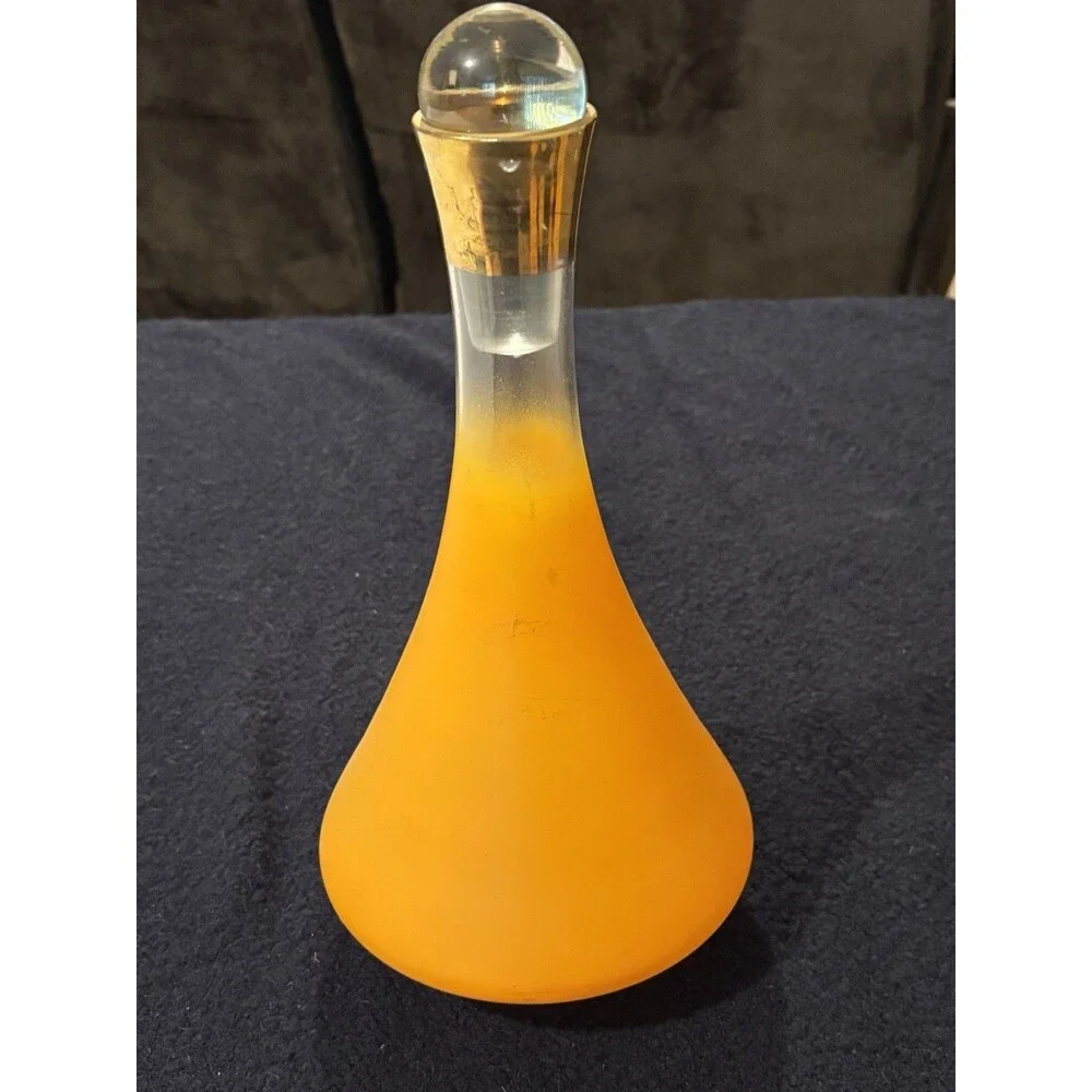 Vintage Blendo Frosted Amber Orange Decanter & 4 Cordial Glasses MCM Bar Set